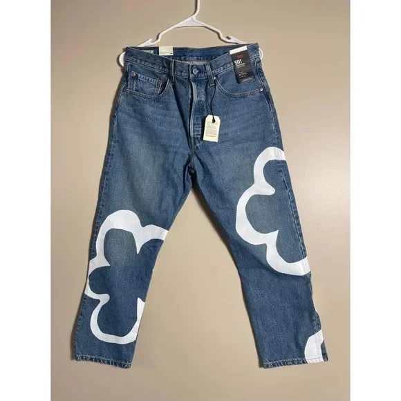 Levi's Denim 501 Crop Paint By Number Jeans in Blue🛑notforsale🛑 - Picture 4 of 7